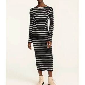 J Crew Knit ribbed Sweater Dress in Mixed Stripe Black White Bell Sleeve Small